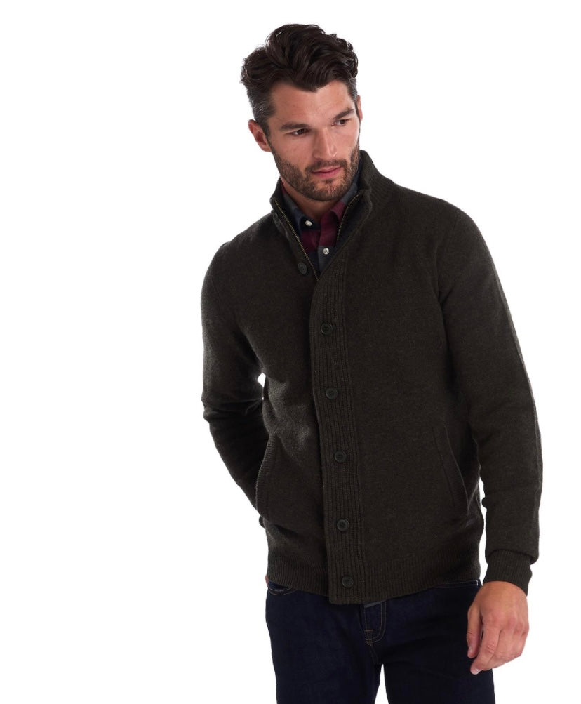 Cardigan zippé et boutonné laine Barbour