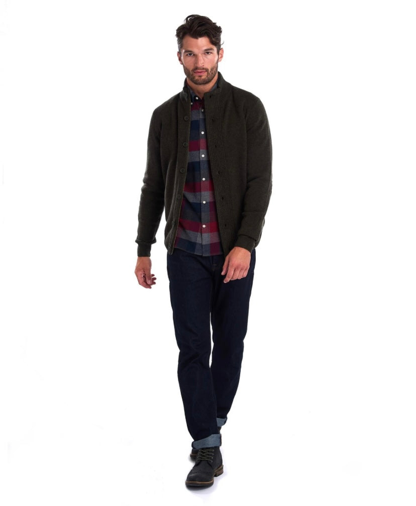 Cardigan zippé et boutonné laine Barbour
